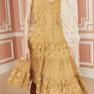 Ulla Johnson Stevie Dress in Ochre Batik Print Yellow Dress